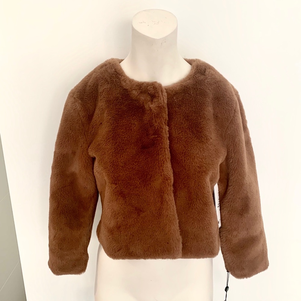 ‼️COLLARLESS ADRIANNA PAPEL FAUX MINK FUR CROPPED JACKET BLOGGER FAV‼️